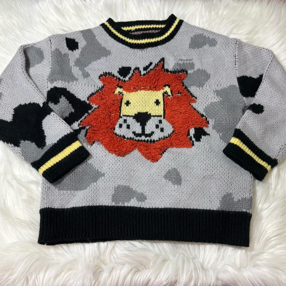SHEIN Youth Boy Size 7 Lion Sweater - Gray and Black